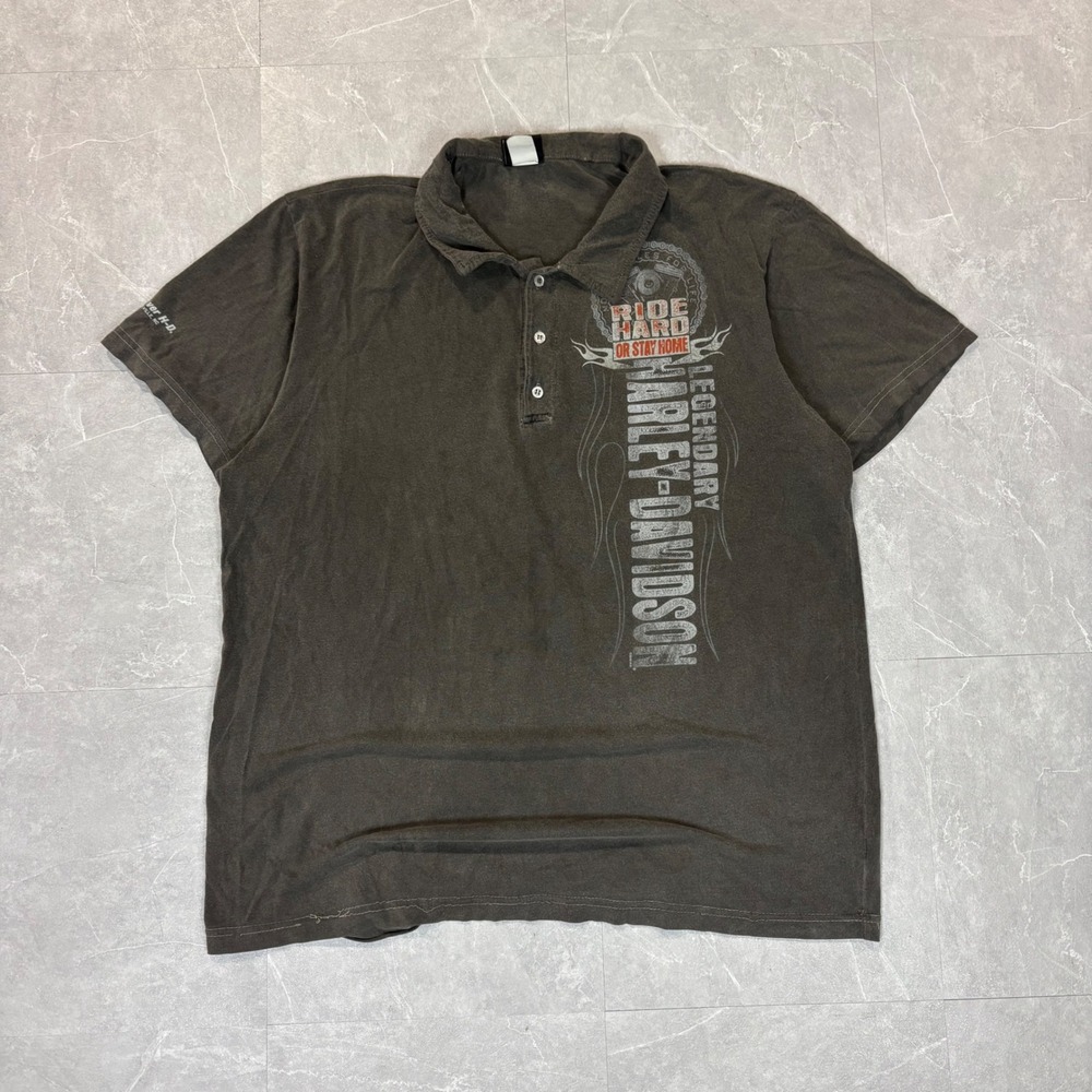 Harley Davidson Mens 2XL Ride Hard Or Stay Home Graphic Polo Shirt Faded Black